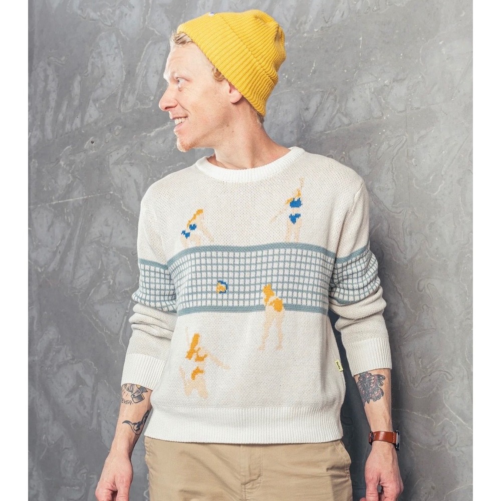 Duvin Design Volley Crew Knit Sweater Beach Volleyball Intarsia Knit Graphic Sm
